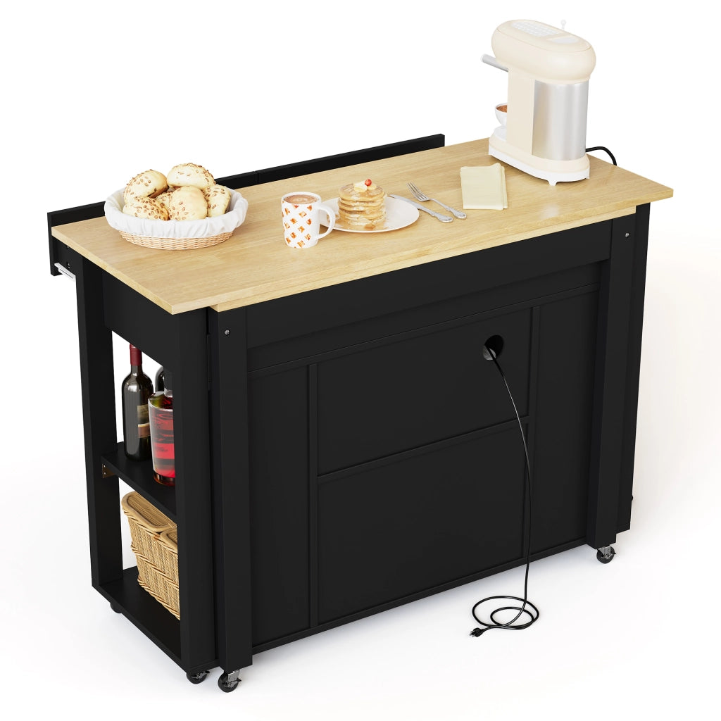 Isola cucina estraibile - Zephmum - 120 cm - Con bar, prese, 2 cassetti