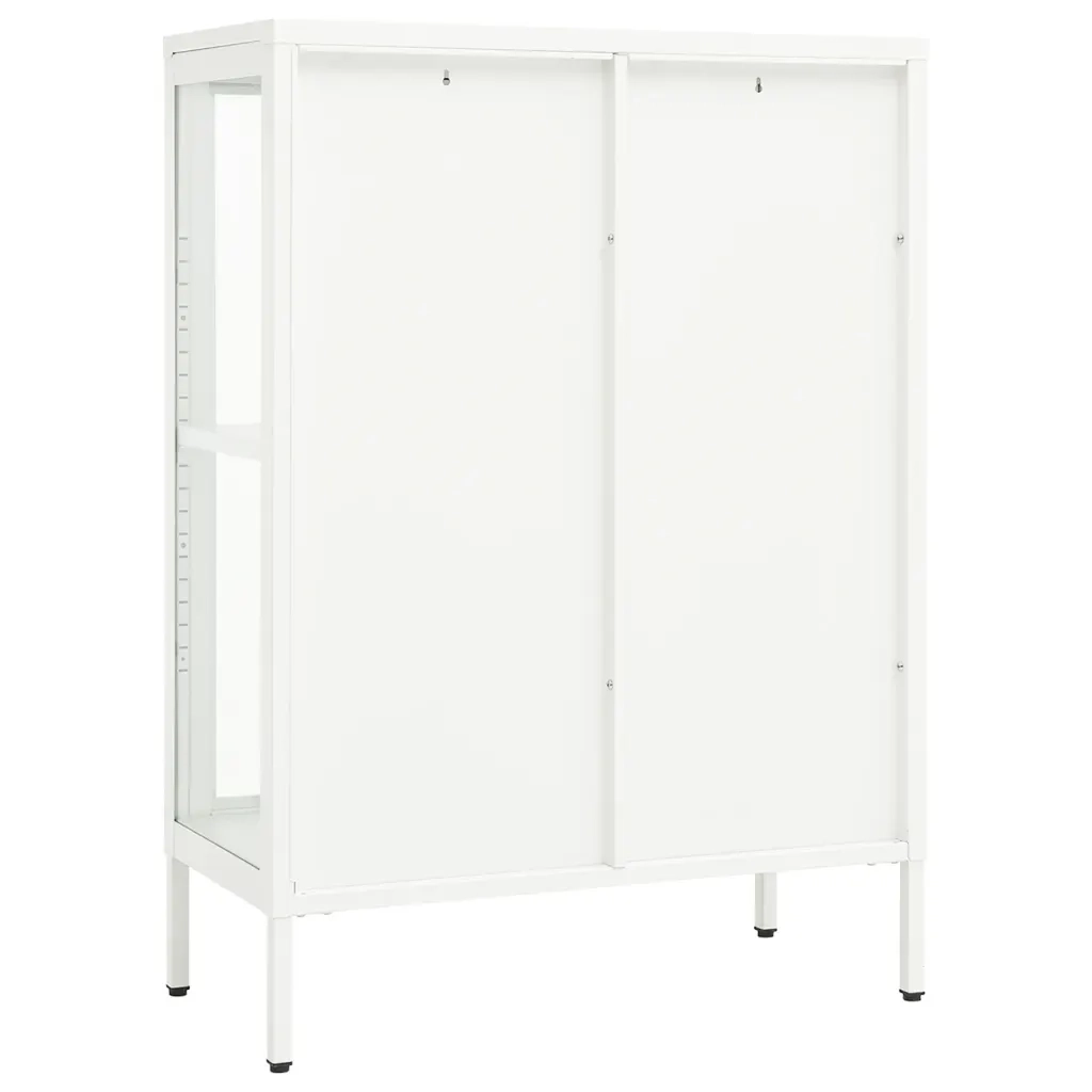 Credenza-Buffet-Armadio da cucina Bianca 75x35x105 cm in Acciaio e Vetro