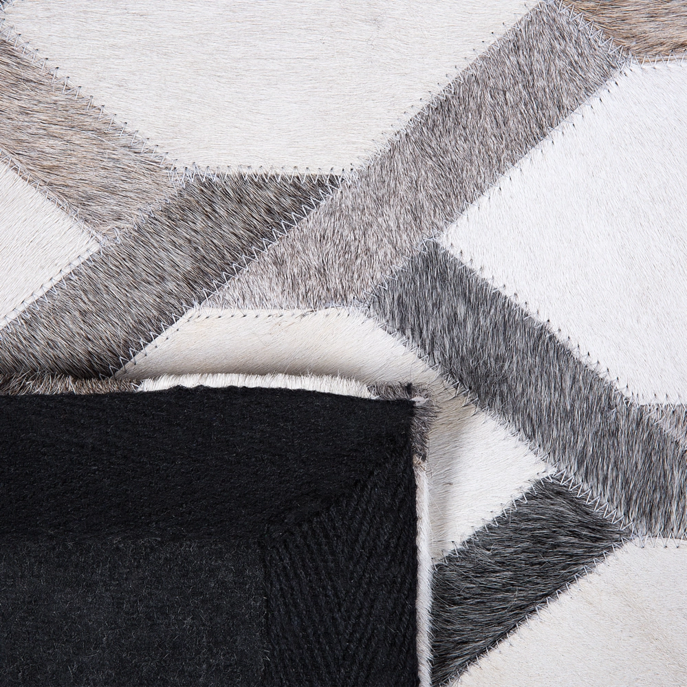 Tappeto tappetino Grigio Pelle 160 x 230 cm Patchwork Pelle Bovina Geometrico Rettangolare Moderno