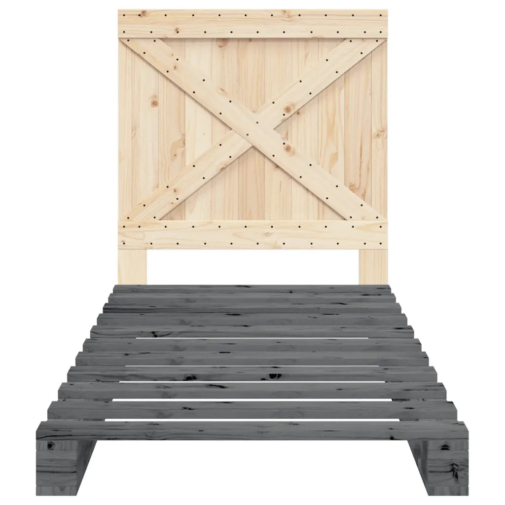 Giroletto con Testiera-Struttura Letto con testiera Grigio 90x200 cm Legno Massello di Pino 643620