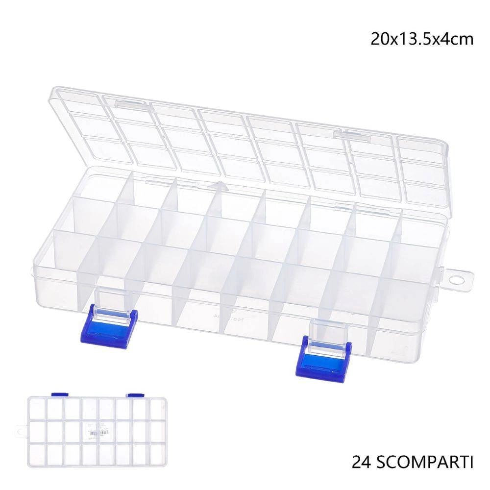 Trade Shop - Scatola Portaoggetti 24 Scomparti Pratica Scatola Contenitore Dim 20x13,5x4 Cm -