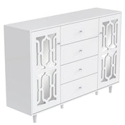 Credenza con 2 Ante; 4 Cassetti e Maniglie in Cristallo; Finitura a Specchio; in MDF; Bianco; 147;5??40??102 cm