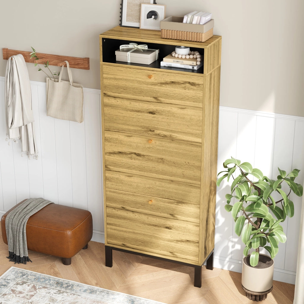 SCARPIERA salvaspazio 63x24x147 cm MDF naturale con 3 ribalte
