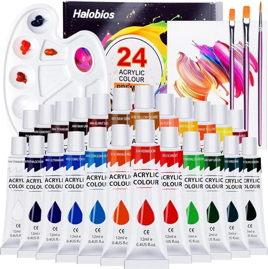 Collezione di vernici acriliche 24 colori - vernice ricca e pigmentata - per artisti e principianti - 24 pezzi 

Modello: 
24 kleuren 
Ricca e pigmentata 
Per artisti e principianti 
24 pezzi