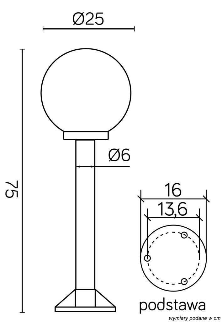 Lampada giardino SU-MA K5002 75cm sfera 25 E27 IP43