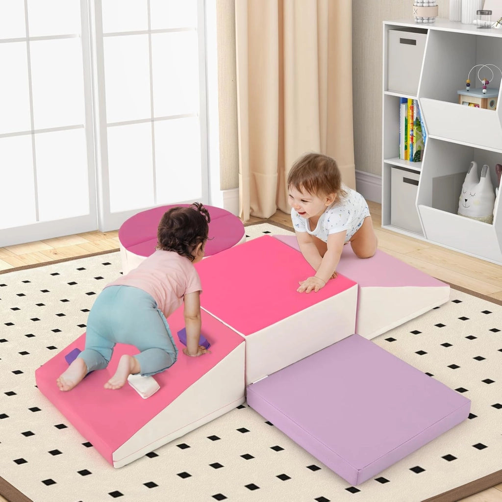Set di 6 Blocchi di Schiuma per Arrampicata per Bambini, Blocchi in Schiuma per Arrampicarsi e Strisciare, Costruzione Mattoncini Morbidi per Bambini 12+ Mesi (Rosa)