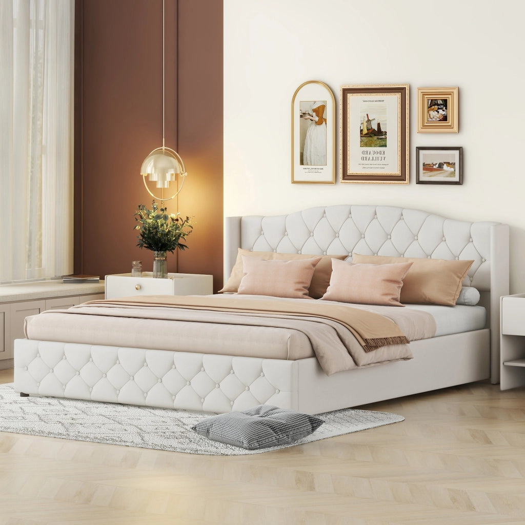 letto imbottito lino beige 180 x 200 cm
