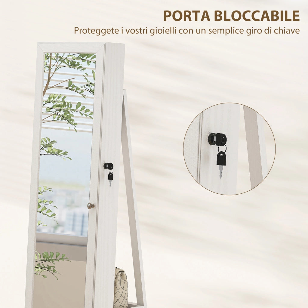 Specchio Portagioie Girevole per Camera da Letto ¨C zephmum ¨C Legno Bianco e Vetro, 38x38x160 cm