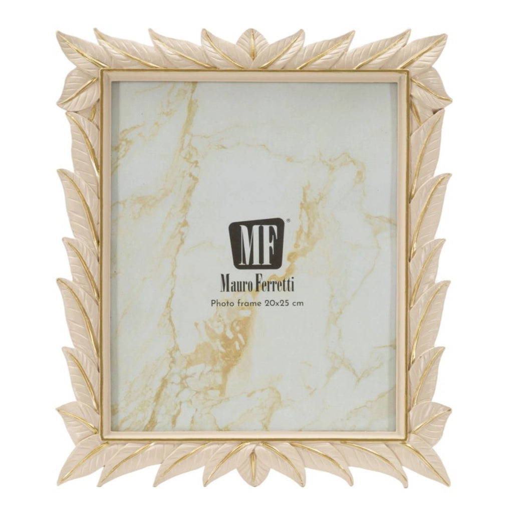 Cornice portafoto Leaffy in resina crema con foglie 20x25