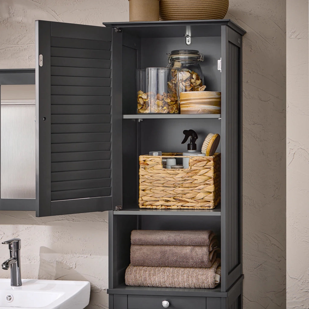 Mobiletto bagno salvaspazio stretto Mobile bagno colonna con portabiancheria mobile lavanderia Grigio L40xP37xA170 cm BZR124-DG