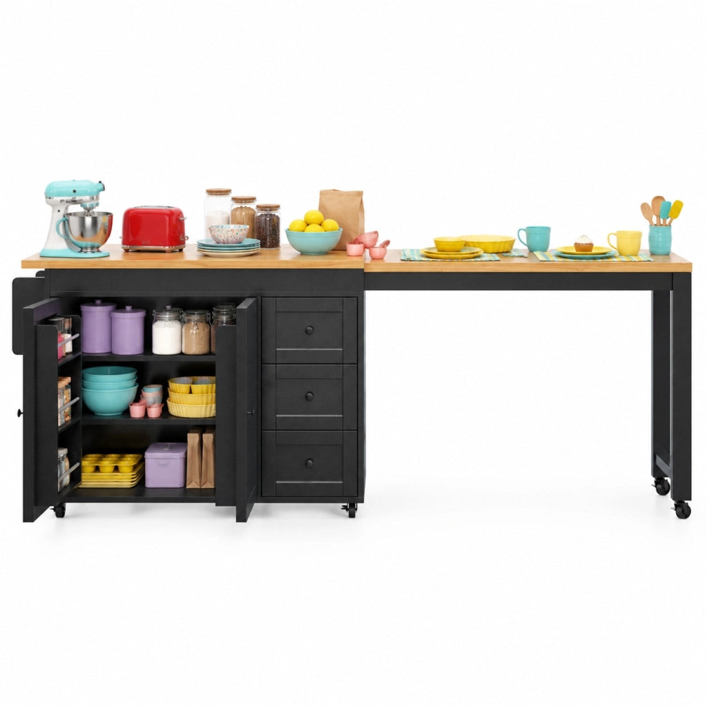 Isola cucina estensibile 116-179,5 x 45 x 89 cm MDF nero, mobile