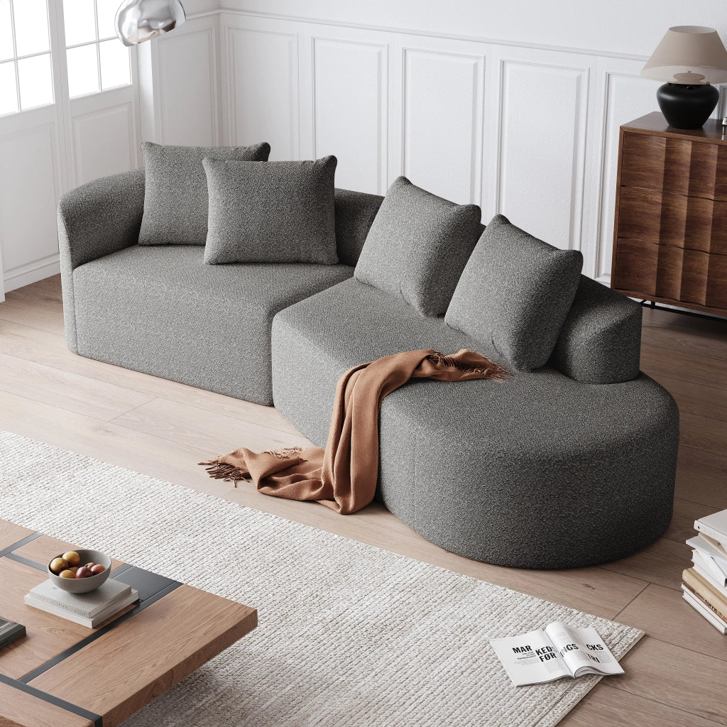 Divano Angolare in Velluto con Cuscini ¨C MINIMAL ¨C 4 Posti, Chaise Longue, Grigio