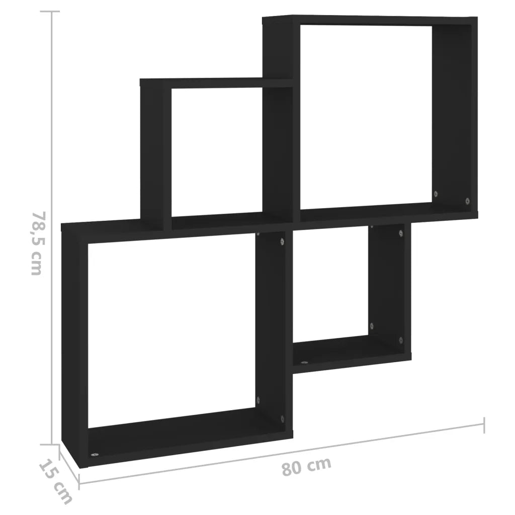 Mensola da Parete a Cubo Nera 80x15x78,5 cm Legno Multistrato 807260