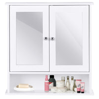 Armadietto a specchio da parete con doppia ante da bagno a 3 ripiani 56,5x13,5x58,5cm Bianco-Armadi da parete