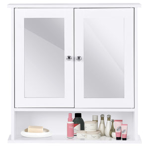 Armadietto a specchio da parete con doppia ante da bagno a 3 ripiani 56,5x13,5x58,5cm Bianco-Armadi da parete