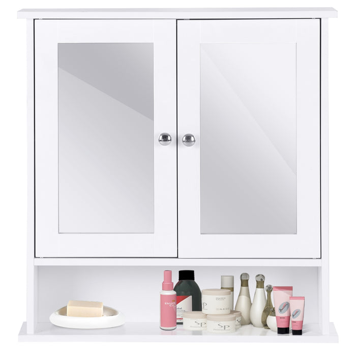 Armadietto a specchio da parete con doppia ante da bagno a 3 ripiani 56,5x13,5x58,5cm Bianco-Armadi da parete