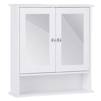 Armadietto a specchio da parete con doppia ante da bagno a 3 ripiani 56,5x13,5x58,5cm Bianco-Armadi da parete