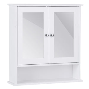 Armadietto a specchio da parete con doppia ante da bagno a 3 ripiani 56,5x13,5x58,5cm Bianco-Armadi da parete