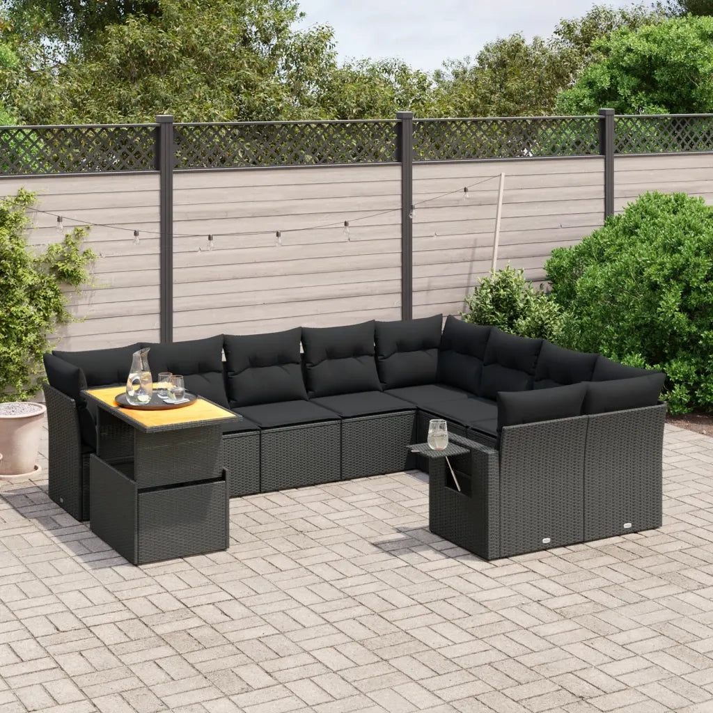 Set Divani da Giardino 10pz con Cuscini in Polyrattan Nero 3271916
