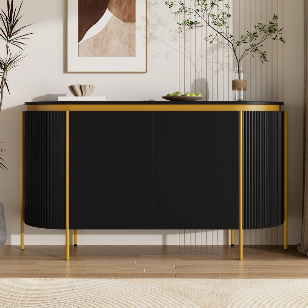 Sideboard 140x38x80 cm con 4 ante e passacavi in MDF nero