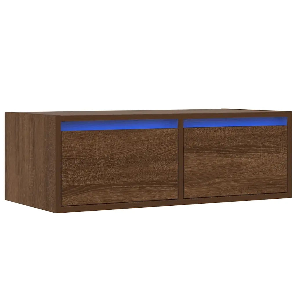 vidaXL Mobile Porta TV con Luci LED Rovere Marrone 75x35,5x25 cm