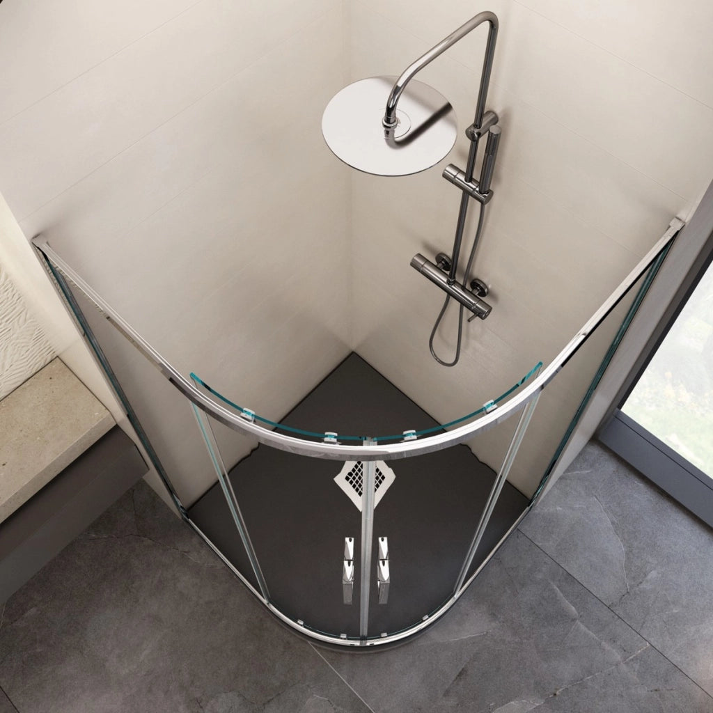 Box doccia semicircolare trasparente scorrevole h195 6mm atena, misura 90x90