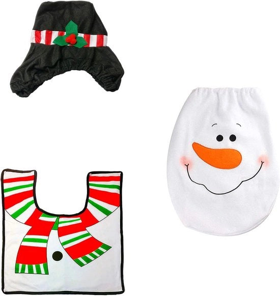 Set di Bagnata per Natale con Casa di Babbo Natale, Sedia e Tappeto per Copertura del Serbatoio