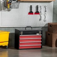 DURHAND Cassetta Porta Attrezzi in Acciaio con 4 Cassetti e Vassoio Superiore, 51x22x39.5 cm, Rosso e Nero