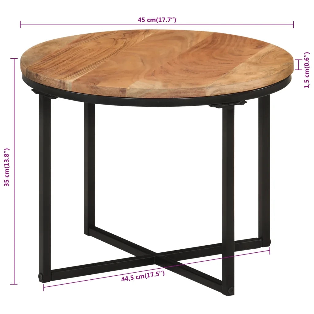 Tavolino Salotto-Tavolino da soggiorno-Tavolo 45x45x35cm in Legno Massello di Acacia e Ferro