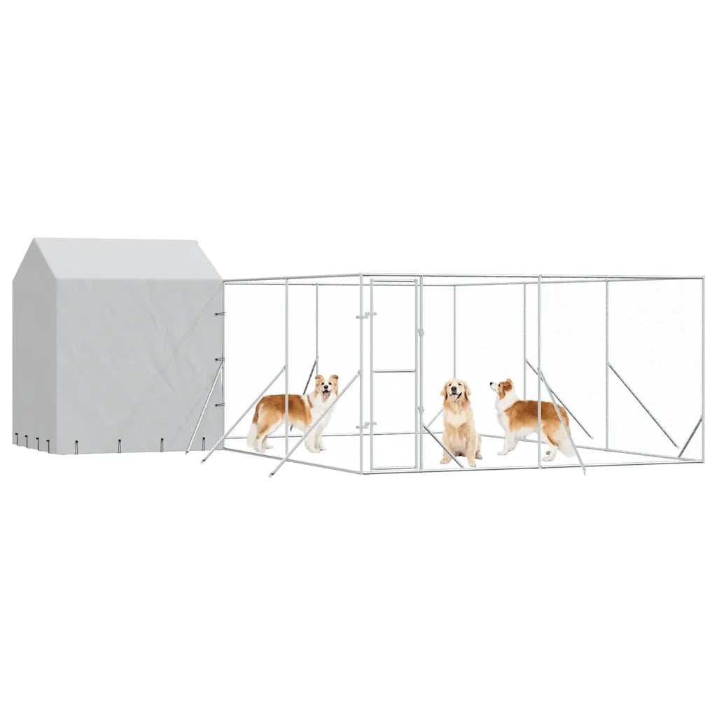 vidaXL Cuccia Cani da Esterno Tetto Argento 6x6x2,5 m Acciaio Zincato