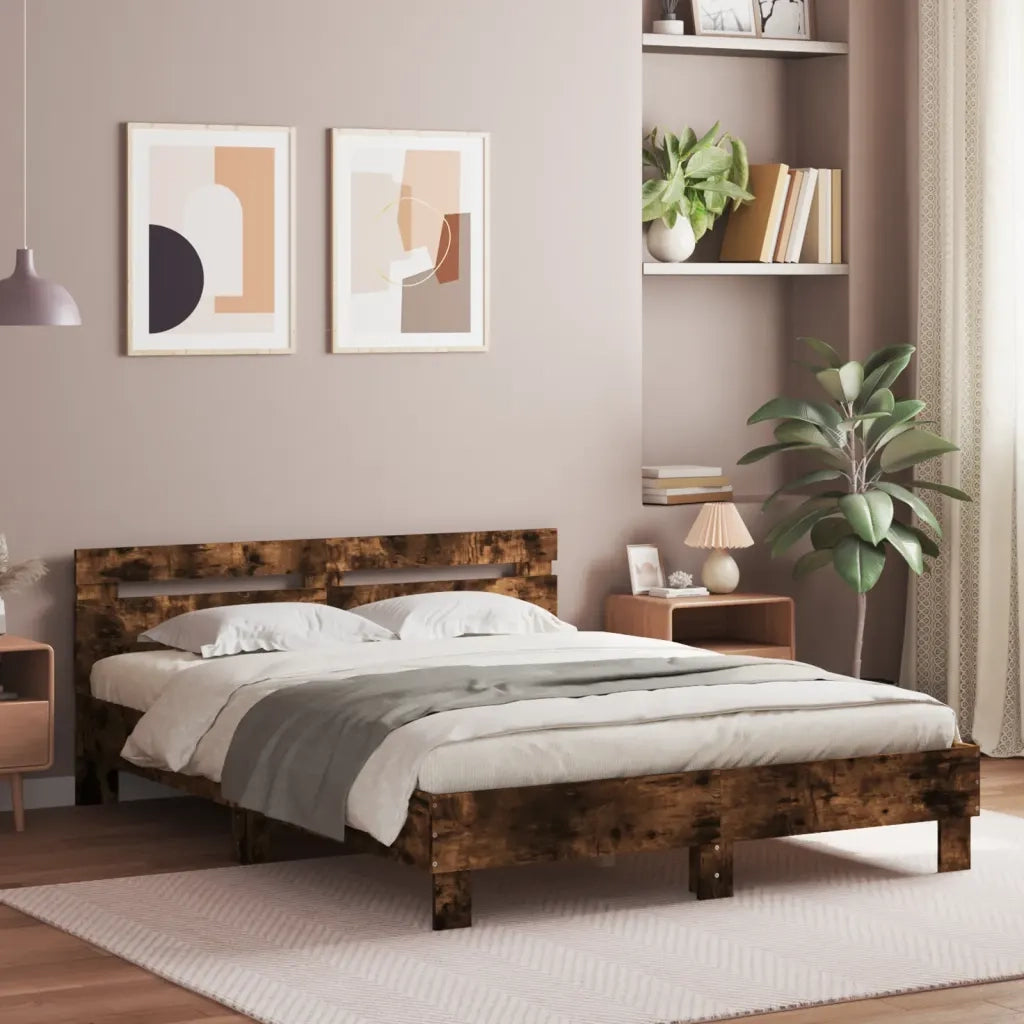 Giroletto con Testiera-Struttura Letto con testiera Rovere Fumo 140x190 cm Legno Multistrato