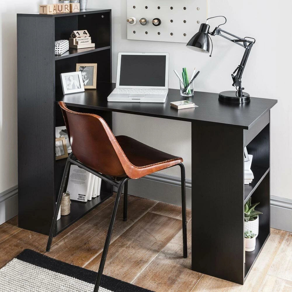 Scrivania con Libreria Tavolo Porta Pc Computer in Melanina Casa Ufficio Nero
