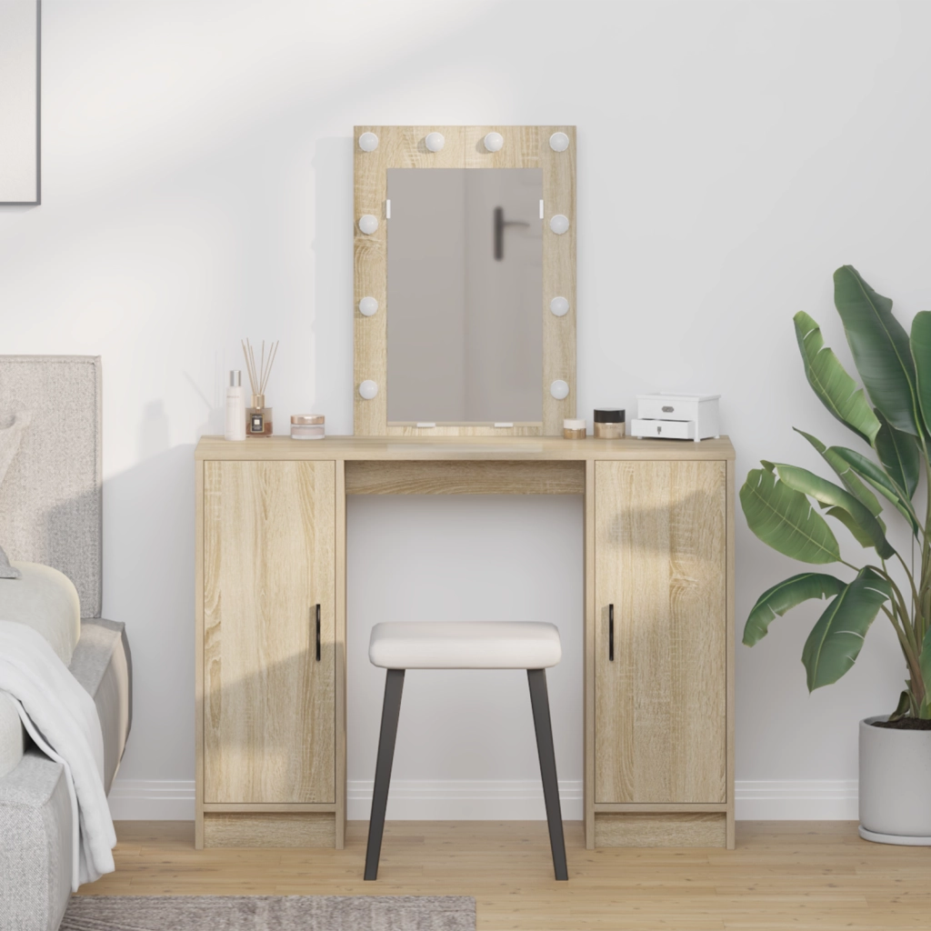 Toeletta con luci LED in rovere di Sonoma, 102x33x135 cm