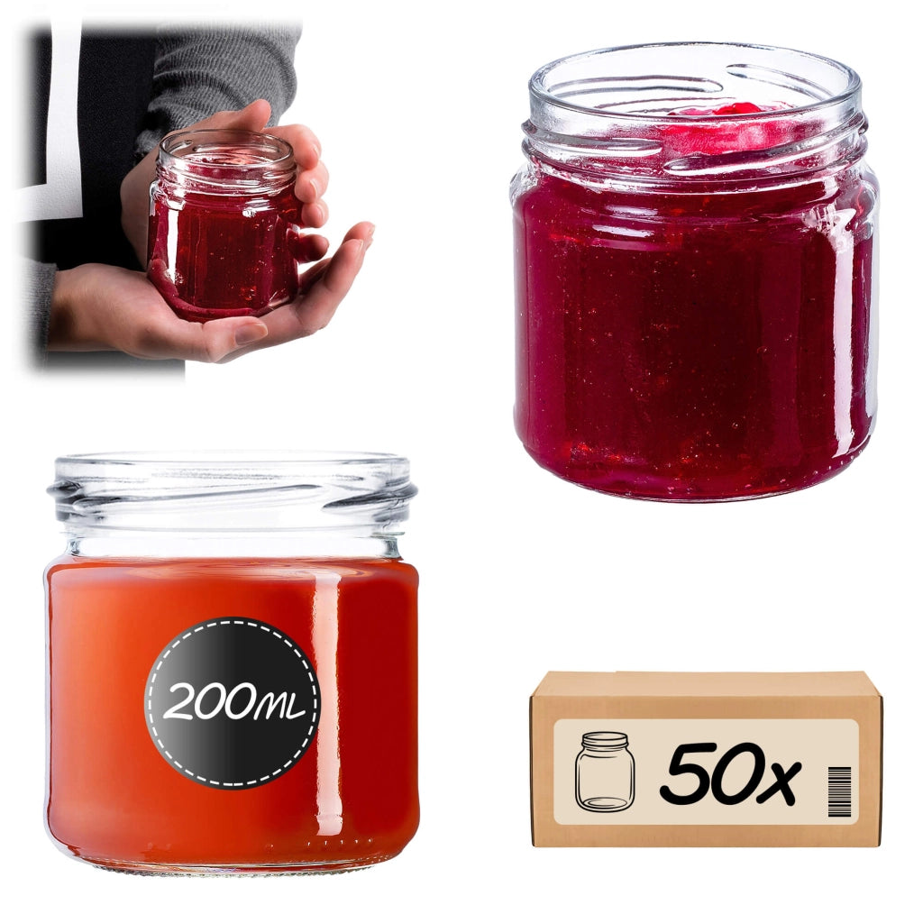 KADAX 50 barattoli da 200 ml per miele, marmellata, conserve, vetro Fi 66