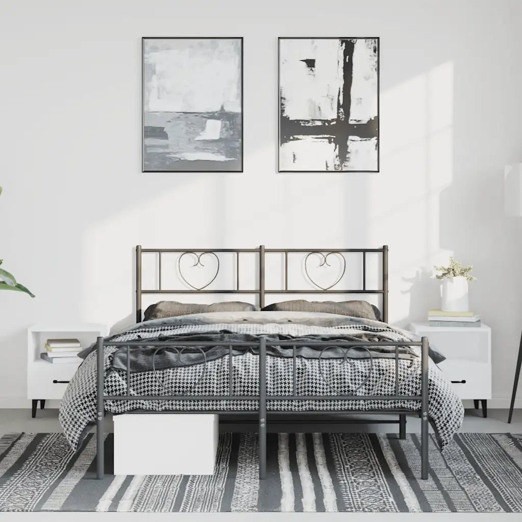 Giroletto con Testiera e Pediera Metallo Nero 150x200 cm 355483