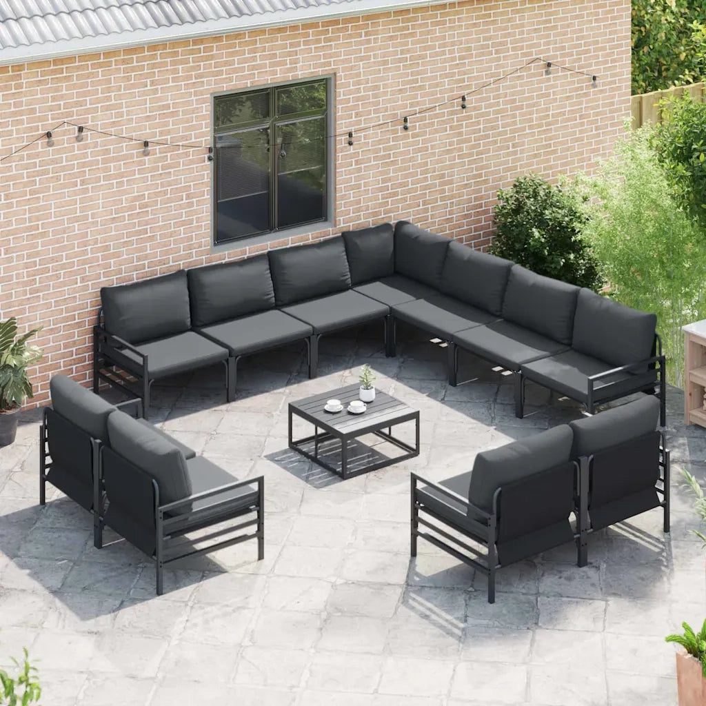 Set Divano da Giardino con cuscino 12 pcs Nero Acciaio 3379035