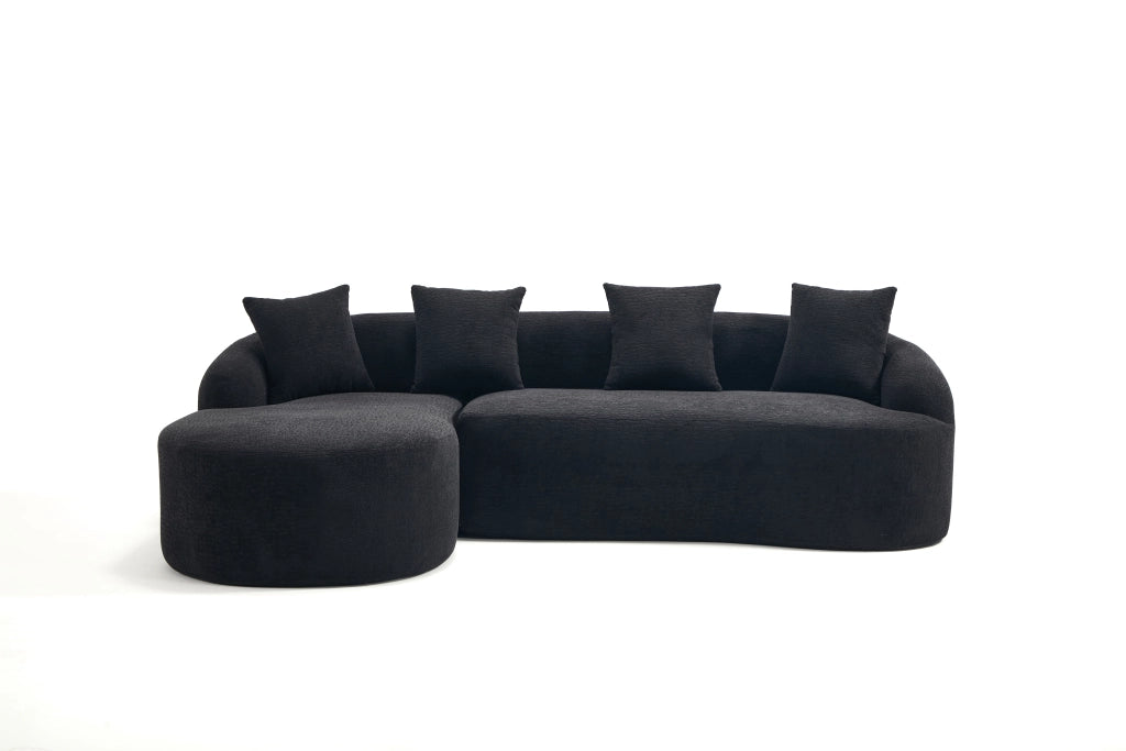 Divano a 3 posti in chenille nero con elementi indipendenti e design curvo