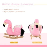 Cavallo a Dondolo per Bambini, Fenicottero a Dondolo per Bambini dai 18 Mesi in Legno con Cinture di Sicurezza, Rosa