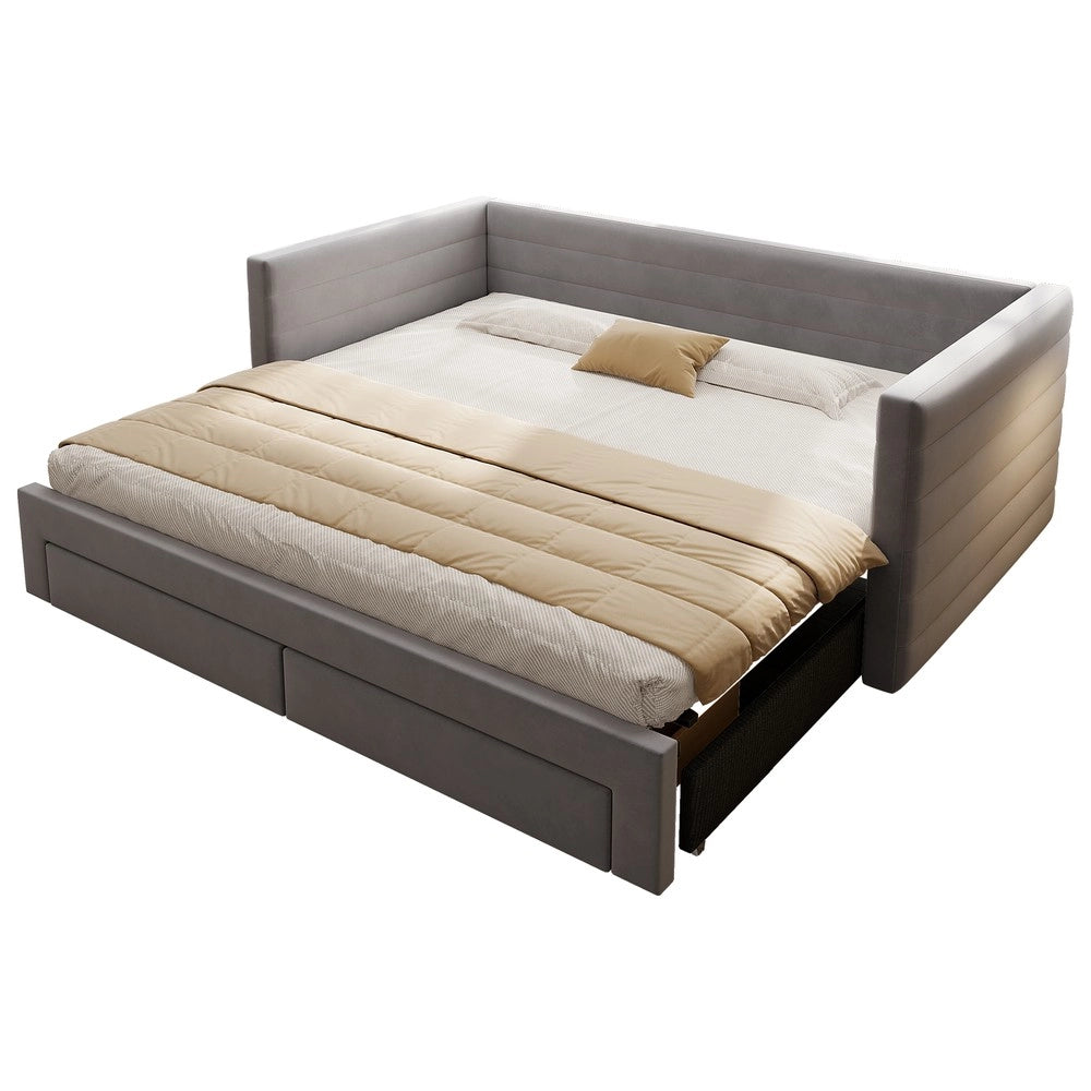 Letto Imbottito Estraibile 3 in 1 con Cassetti ¨C Xylo ¨C Tessuto Grigio 90x190