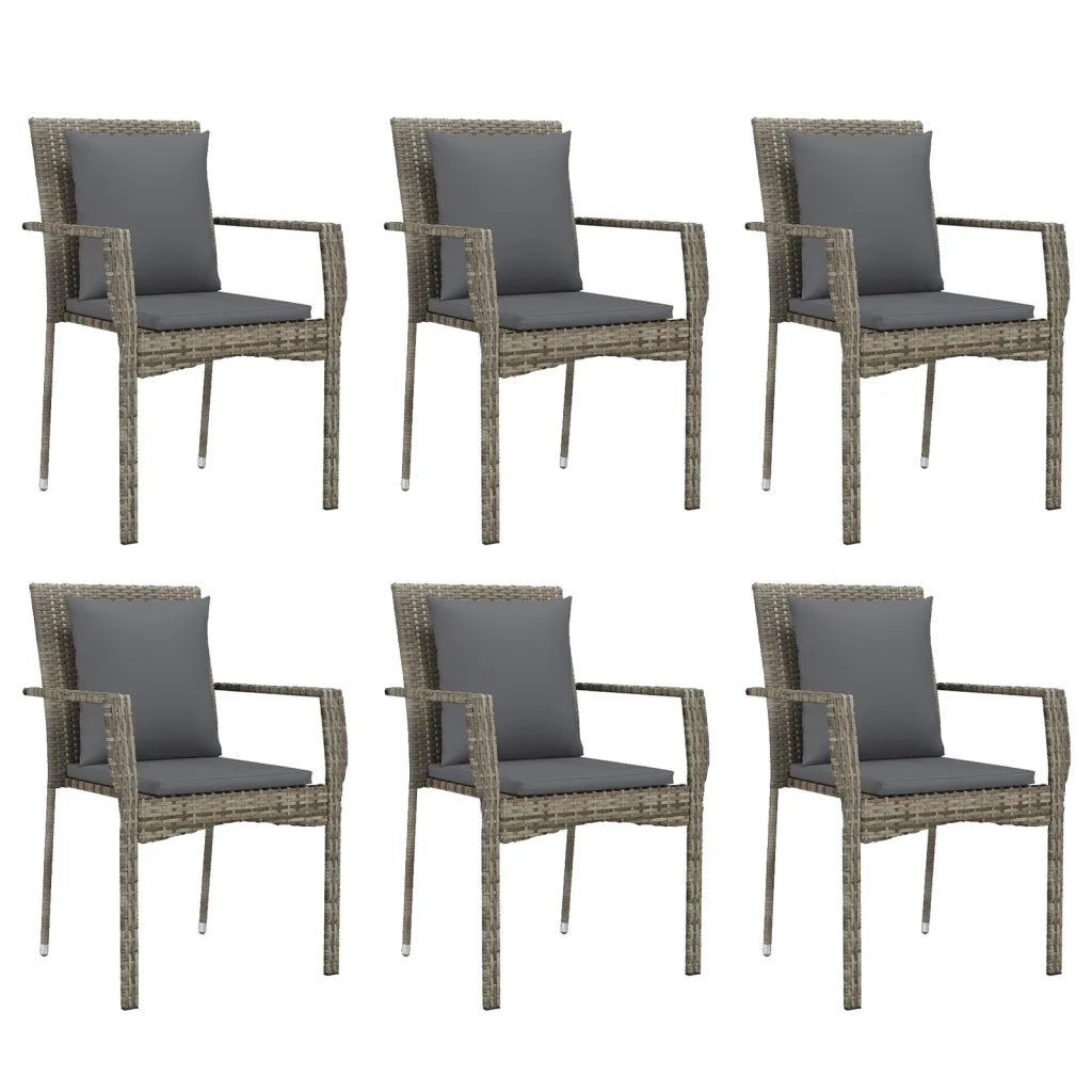 Set da Pranzo da Giardino 7 pz con Cuscini in Polyrattan Grigio