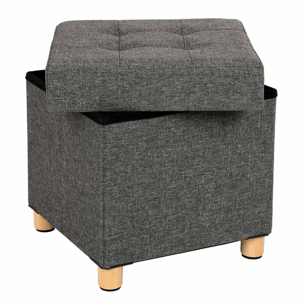 Pouf contenitore contenitore salvaspazio sgabello pieghevole poggiapiedi grigio scuro 12_0007277