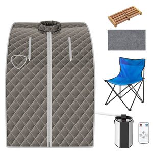 Sauna a vapore portatile timer e temperatura regolabili, Sauna pieghevole 3L con telecomando Grigio-Massaggiatori