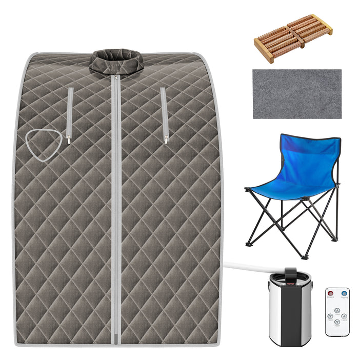 Sauna a vapore portatile timer e temperatura regolabili, Sauna pieghevole 3L con telecomando Grigio-Massaggiatori