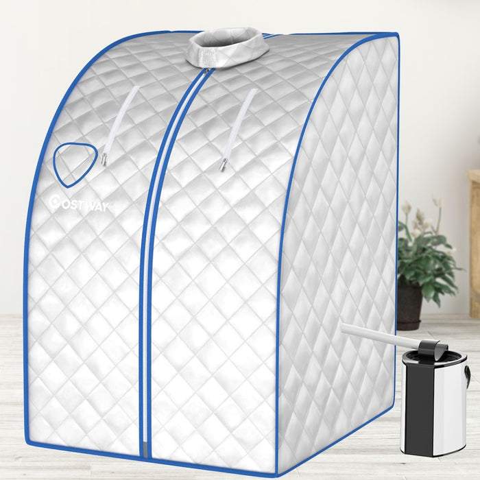 Sauna a vapore portatile timer e temperatura regolabili, Sauna pieghevole 3 L con telecomando Argento-Massaggiatori