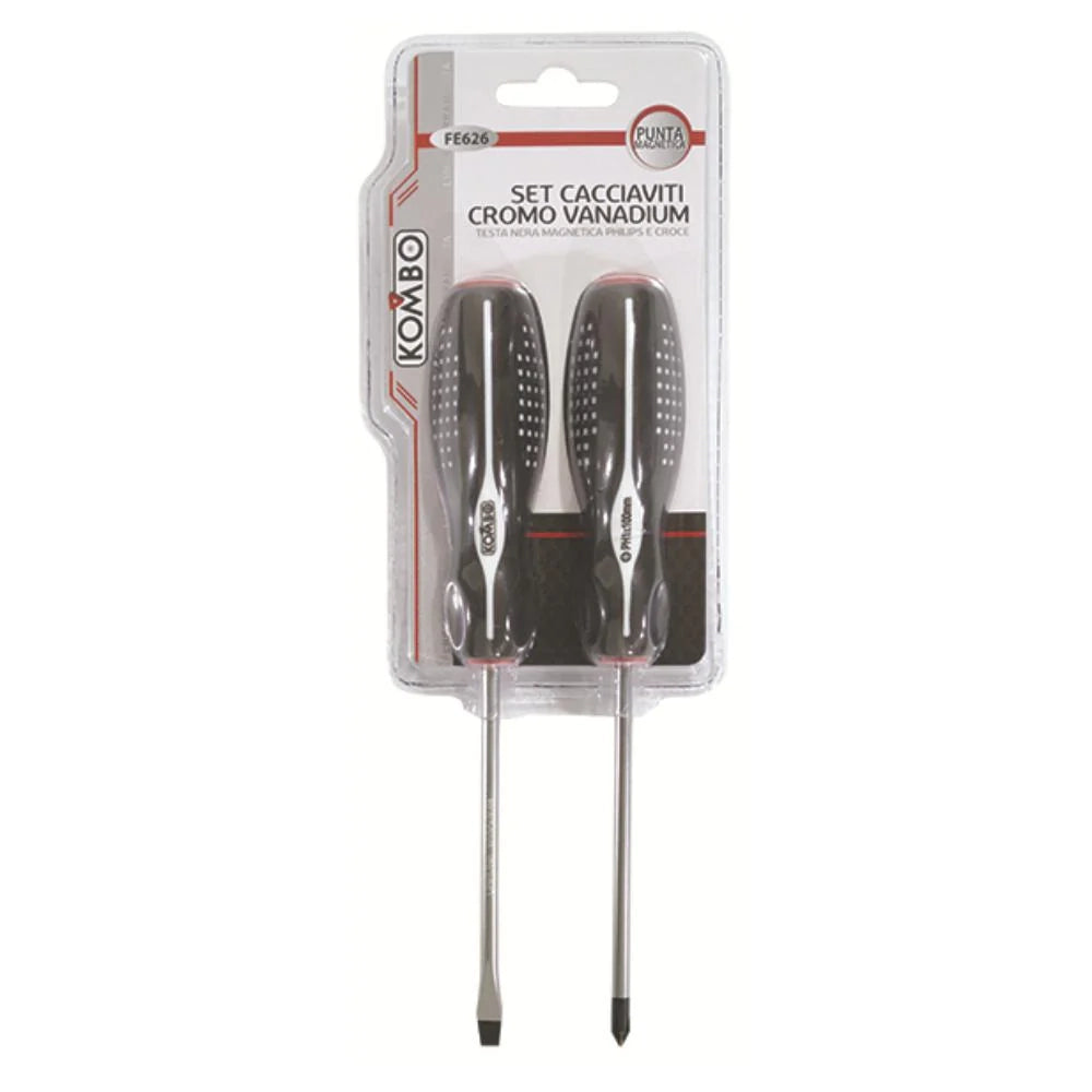 Set 2 Cacciaviti in Cromo Vanadium Croce e Spaccato Manico Antiscivolo