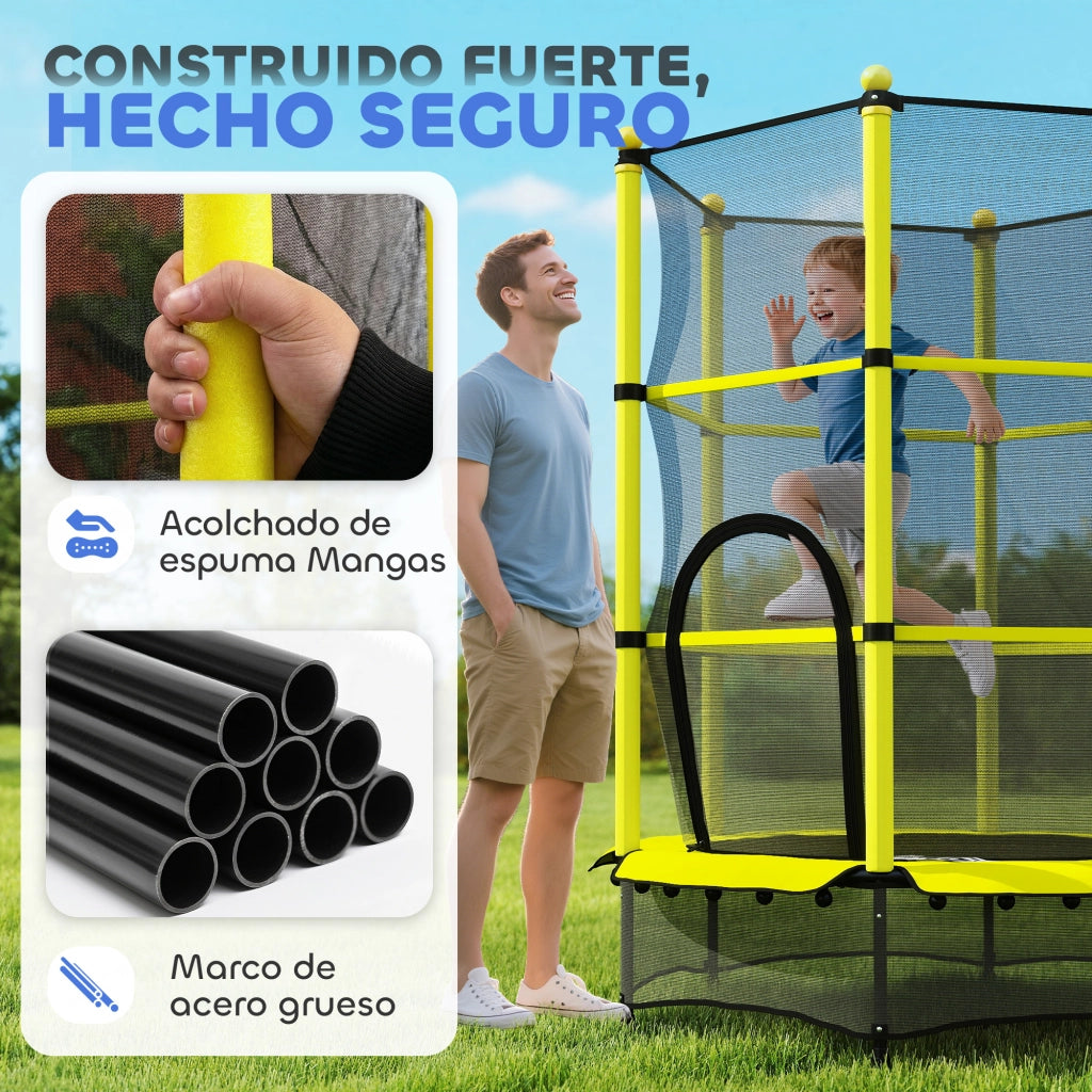 Trampolino Elastico per Bambini ¨C Minimal ¨C Giallo, ?140 cm, con Rete di Sicurezza
