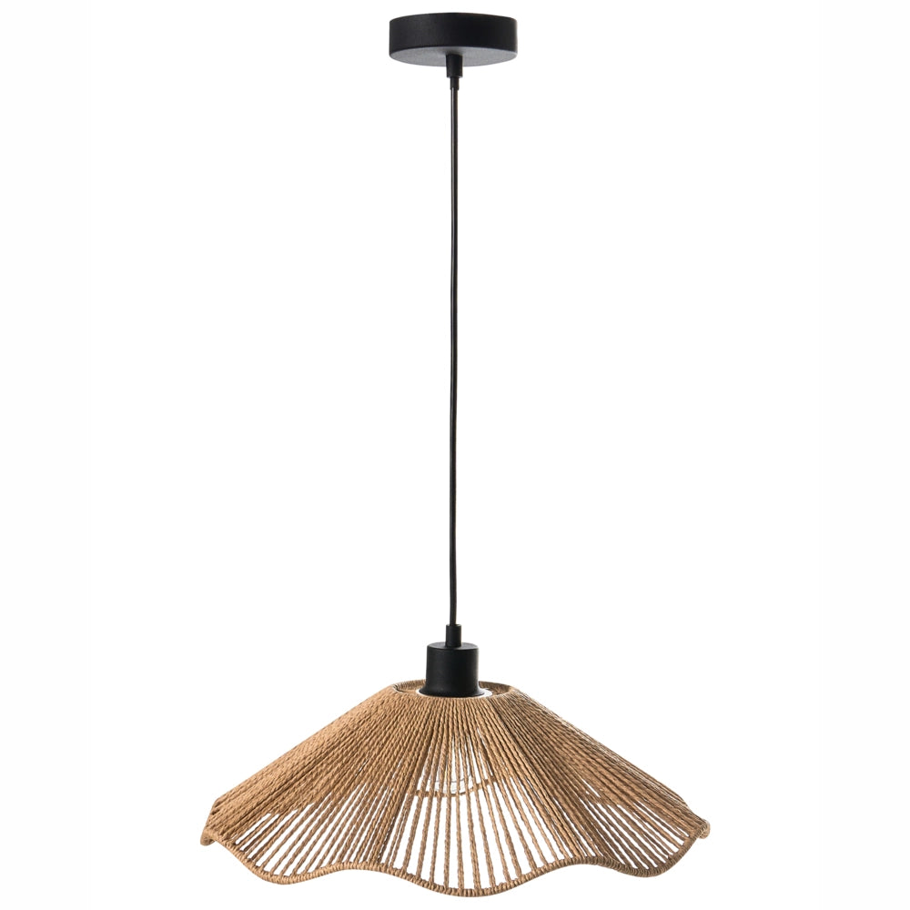 Lampada a sospensione con paralume in carta naturale fatta a mano e base in metallo, stile rustico boho