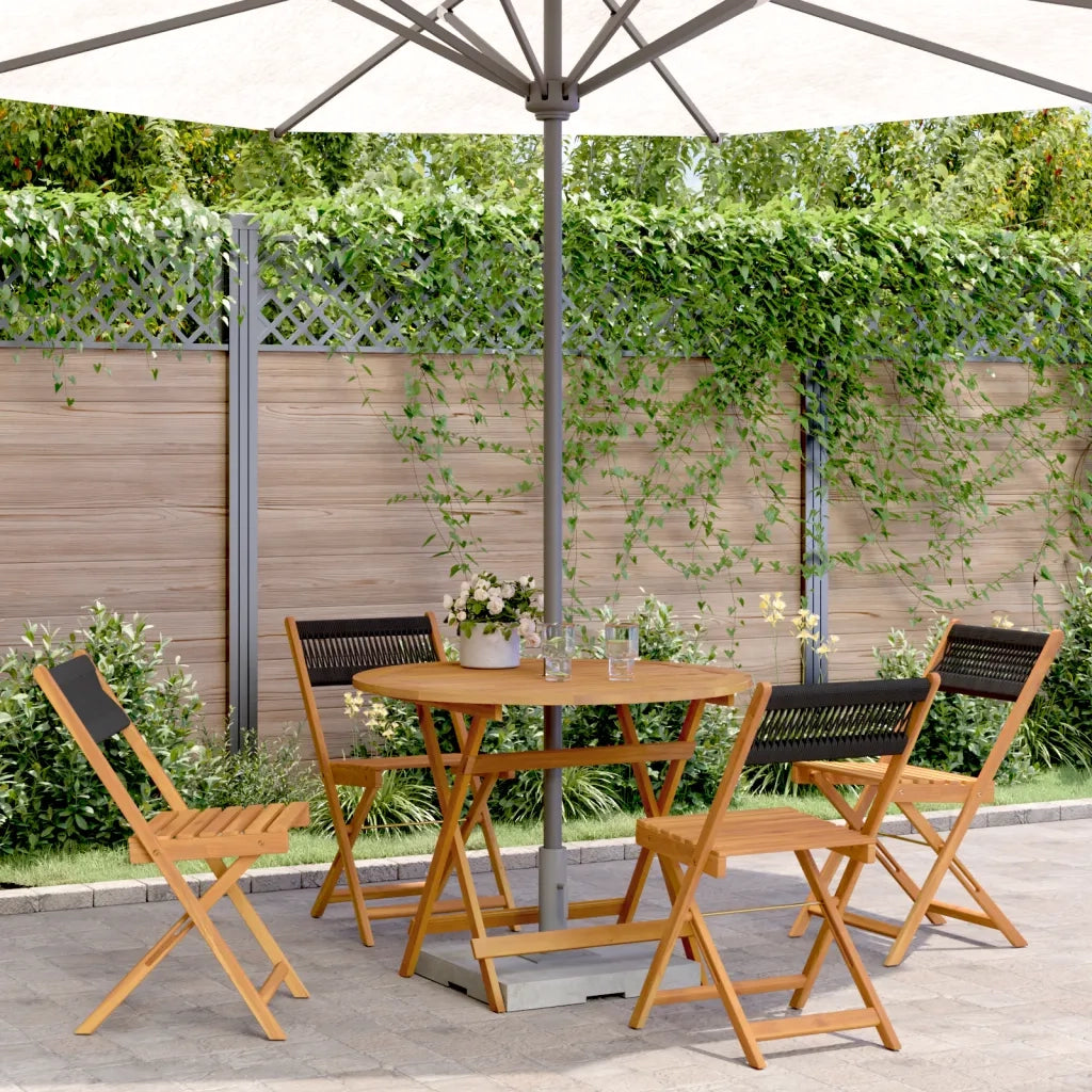 Set Pranzo da Giardino 5 pz | Set Salotto da Giardino Nero Polipropilene e Legno Massello
