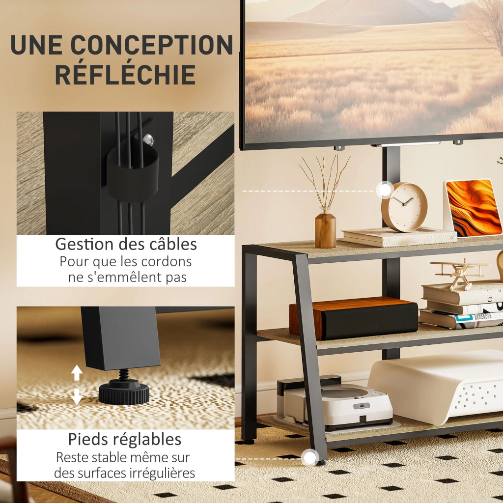 Mobile TV con supporto per televisori 32-70 pollici, ripiani aperti, angolo regolabile 35¡ã ¨C Minimal ¨C 108x41x135cm, effetto legno naturale