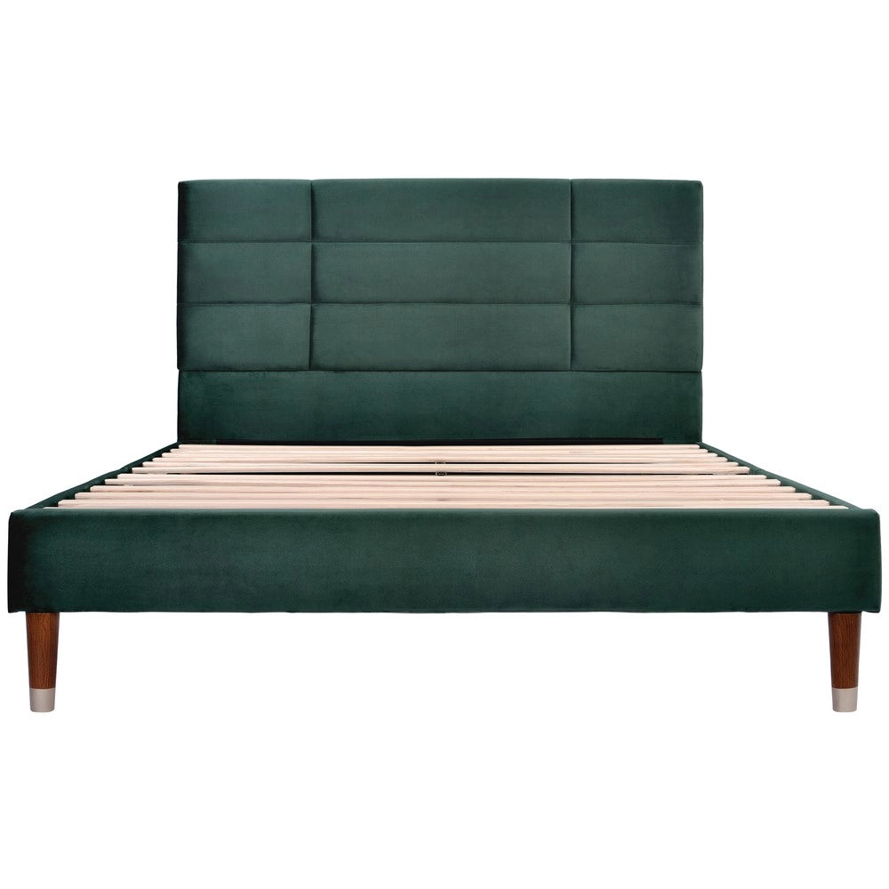 Letto Imbottito Matrimoniale con Rete a Doghe e Testiera ¨C MINIMAL ¨C Velluto Verde Scuro 140x200